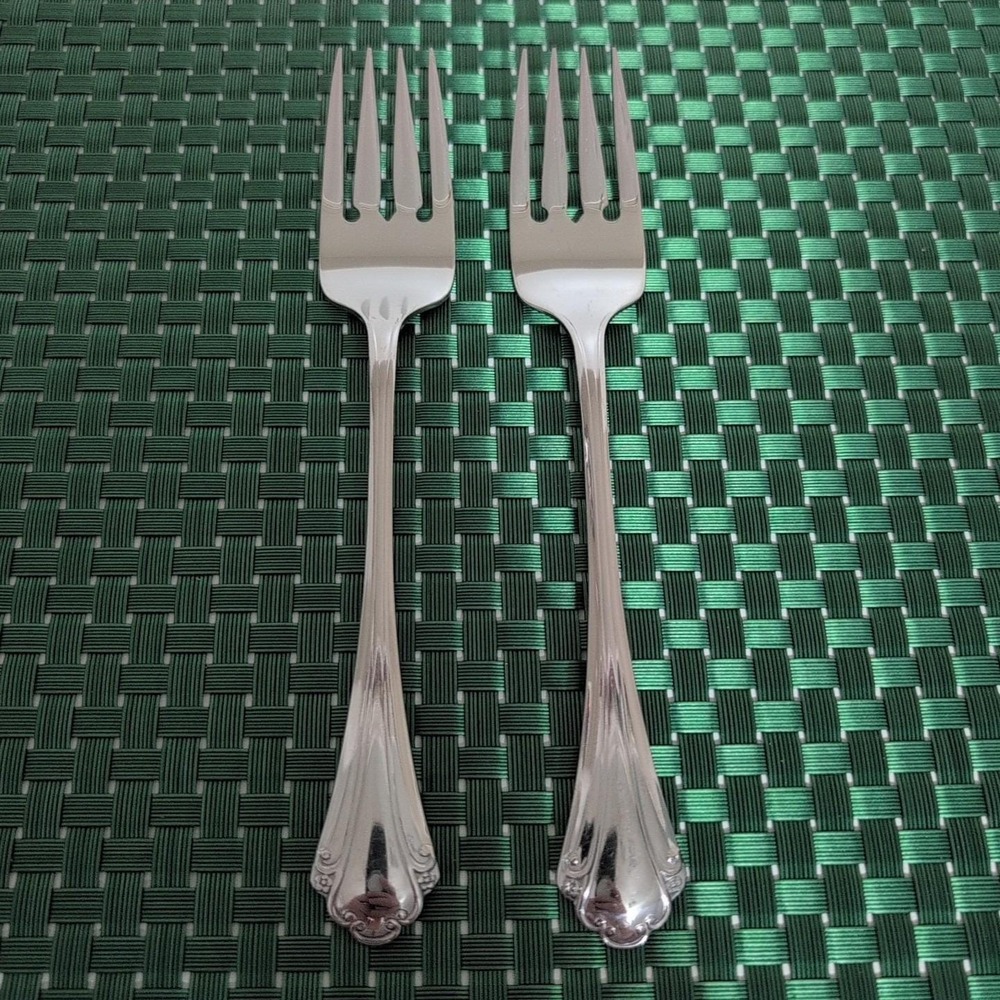 Oneida FALKIRK Salad Forks Set Lot of 2 Stainless Steel Glossy USA Vintage